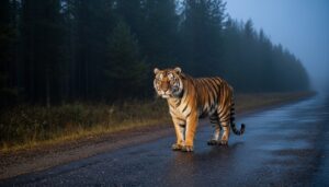 Краснокнижный тигр в Приморье перестал бояться людей и машин