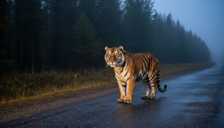 Краснокнижный тигр в Приморье перестал бояться людей и машин